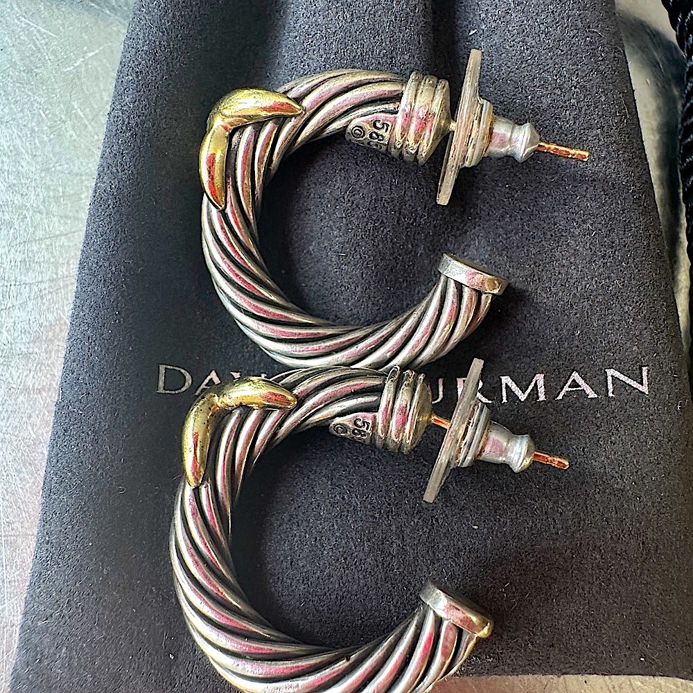 David Yurman X Cable Hoop Silver with Gold